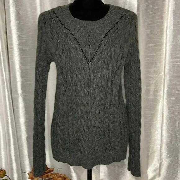 Hippie Rose Women’s Large Acrylic Long Sleeve Dark Gray Cable Knit Sweater - Picture 2 of 9